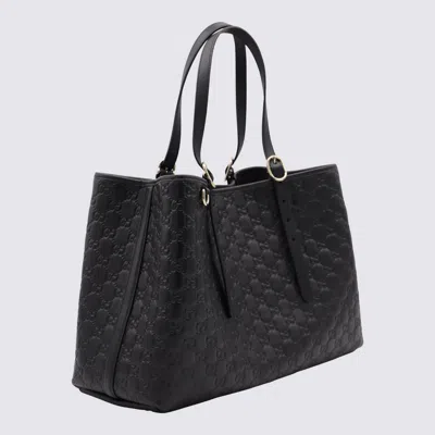 Gucci Black Leather Emblem Big Totes