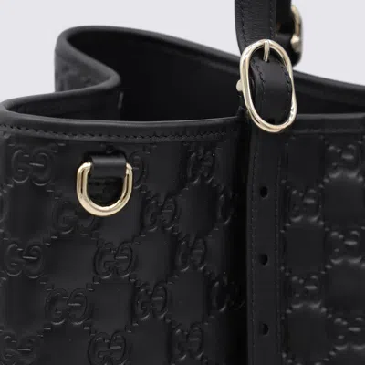 Gucci Black Leather Emblem Big Totes