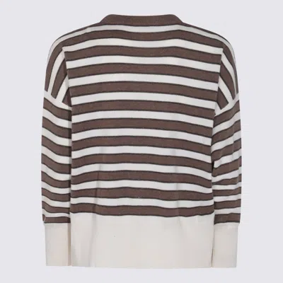 Brunello Cucinelli Crewneck Striped Knitwear Ribbed Cuffs In Brown