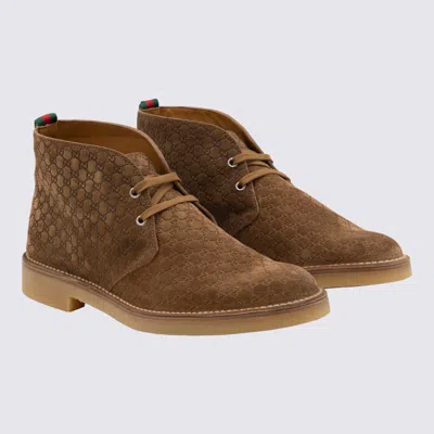 Gucci Brown Oxford Shoes With Web Detail On The Heel And Low Heel In Gg Canvas Man In Brown