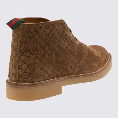 Gucci Brown Oxford Shoes With Web Detail On The Heel And Low Heel In Gg Canvas Man In Brown
