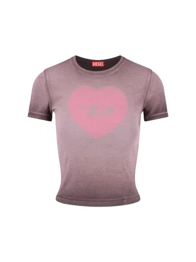 Diesel T-ele T-shirt In Washed Purple Stretch Cotton In Pink