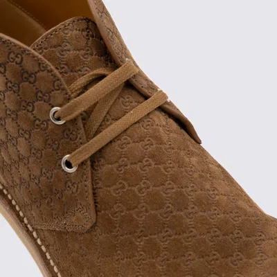 Gucci Brown Oxford Shoes With Web Detail On The Heel And Low Heel In Gg Canvas Man In Brown