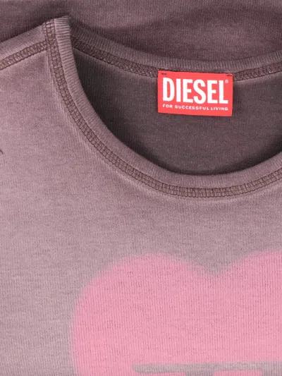 Diesel T-ele T-shirt In Washed Purple Stretch Cotton In Pink