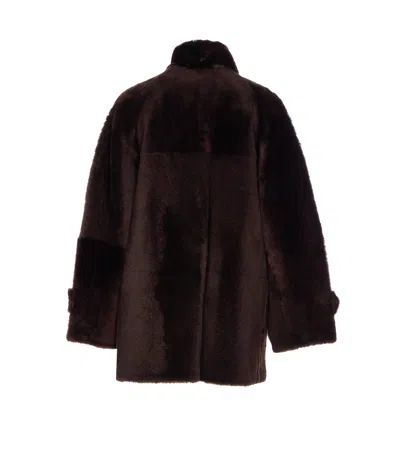 Brunello Cucinelli Leather Double-breasted Jacket High Collar In Brown