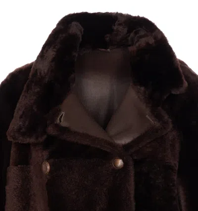 Brunello Cucinelli Leather Double-breasted Jacket High Collar In Brown