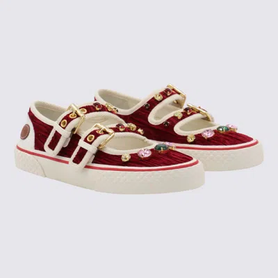 Valentino Embellished Double-buckled Sneakers In Red