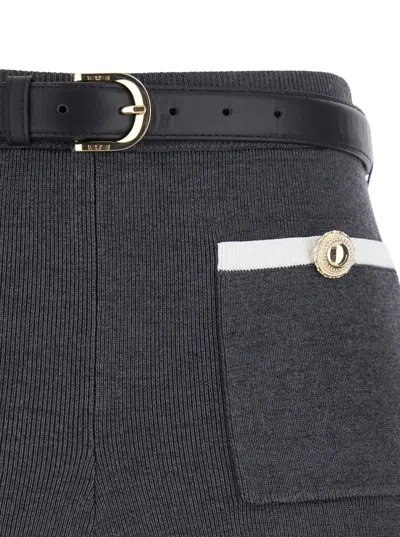 Self-portrait Ribbed Stretch Viscose Blend Shorts With Contrast Trim