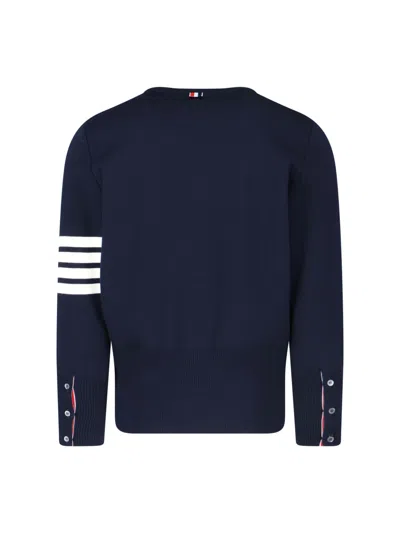 Thom Browne Classic Crewneck Short Pullover With White 4 Bar Stripe In Cashmere In Black