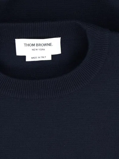 Thom Browne Classic Crewneck Short Pullover With White 4 Bar Stripe In Cashmere In Black