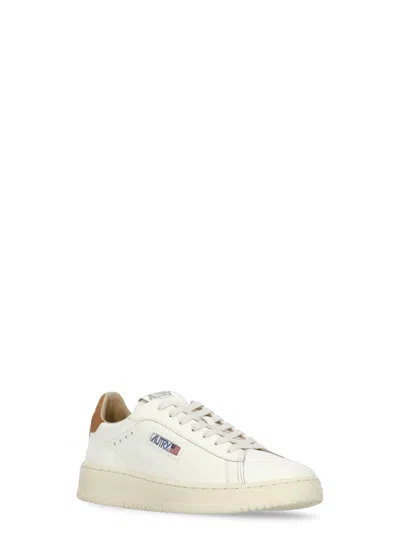 Autry Dallas Low Marshmallow Leather And Brown Sugar Sneakers In White