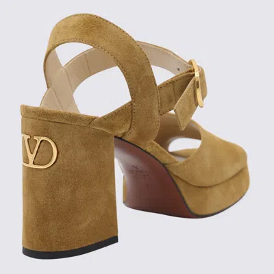 Valentino Garavani Fawcette Platform Crust Leather Sandal 100mm Woman Havana Beige 40