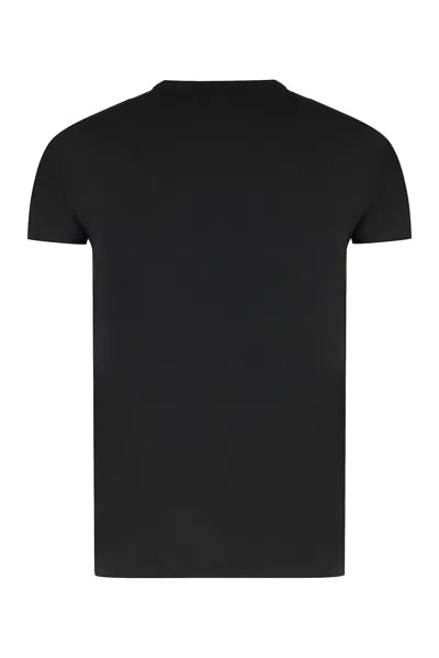 Dolce & Gabbana Black Crewneck T-shirt With Tonal Logo Lettering Embroidery On The Front In Cotton Stretch Man