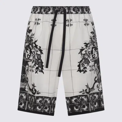 Dolce & Gabbana Monochrome Floral Elastic Waistband Knee Length Shorts