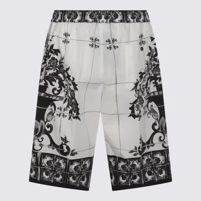Dolce & Gabbana Monochrome Floral Elastic Waistband Knee Length Shorts
