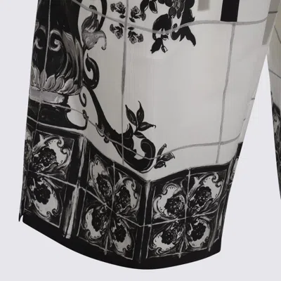 Dolce & Gabbana Monochrome Floral Elastic Waistband Knee Length Shorts