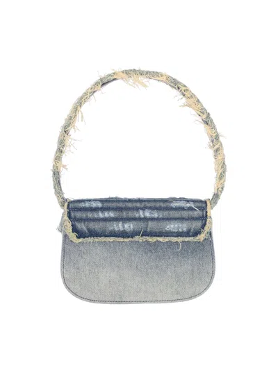 Diesel 1dr Denim Canvas Shoulder Bag With Crystal Appliques In Blue