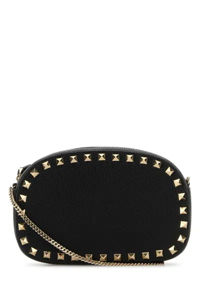 Valentino Borsa A Tracolla Rockstud In Pelle Nera Donna In Black