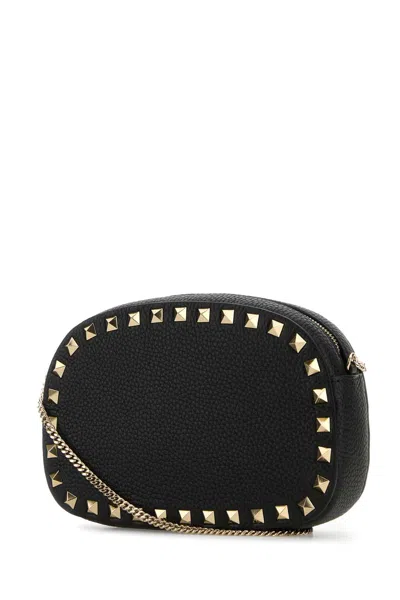 Valentino Borsa A Tracolla Rockstud In Pelle Nera Donna In Black