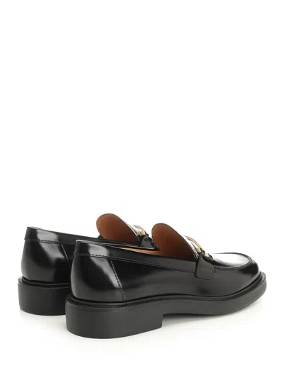 Tod's Leather Loafers With Metal Bar Shoes In Black
