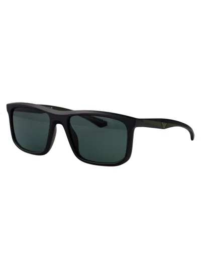 Emporio Armani Matte Black Injectate Sunglasses In Black