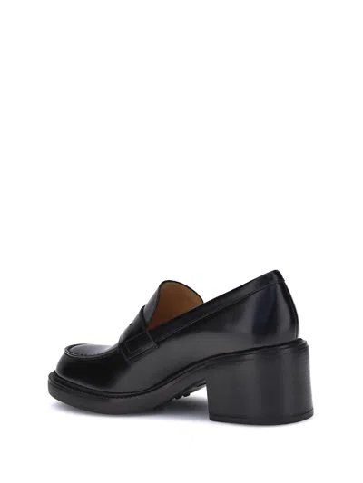 Tod's Leather Block Heel Loafers With Round Toe In Black