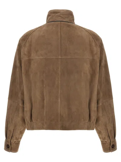 Brunello Cucinelli Cropped Bead-embellished Suede Jacket In Brown