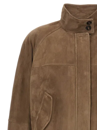 Brunello Cucinelli Cropped Bead-embellished Suede Jacket In Brown
