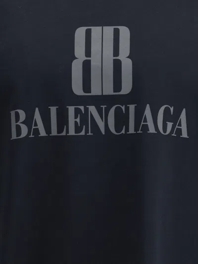 Balenciaga High-collar Black T-shirt With Logo Print In Blue
