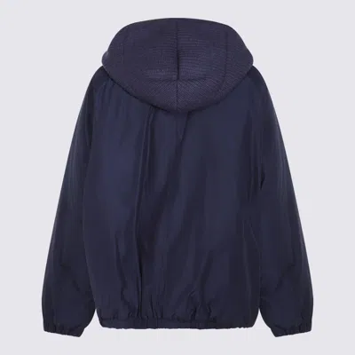 Brunello Cucinelli Puffer Jackets With Hood And Pockets In Blue