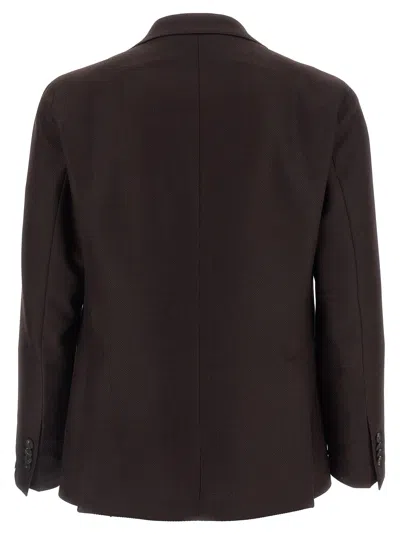 Tagliatore Square Pattern Blazer With Lapel And Pockets In Brown