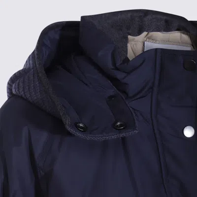 Brunello Cucinelli Puffer Jackets With Hood And Pockets In Blue