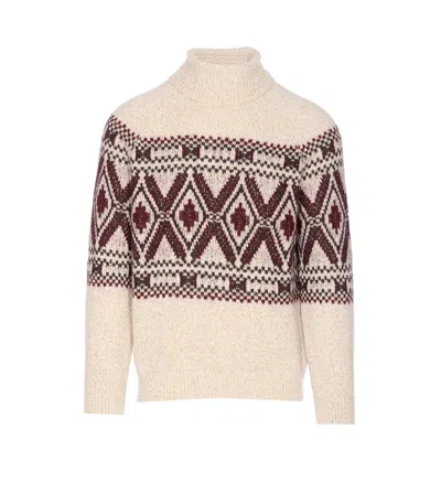 Brunello Cucinelli Geometric Jacquard Turtle Neck Pullover In Neutral
