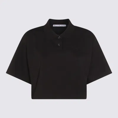 Alexander Wang Cropped Polo Collar Top In Black