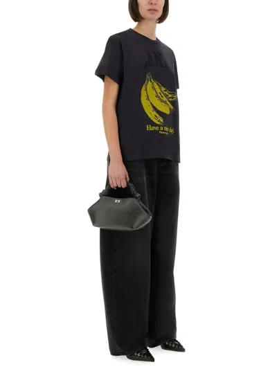 Ganni Crew-neck Cotton T-shirt With Banana Print