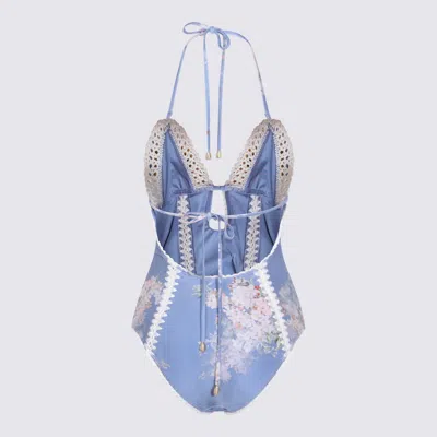 Zimmermann Cascadian Crochet Keyhole Cutout Swimsuit In Blue