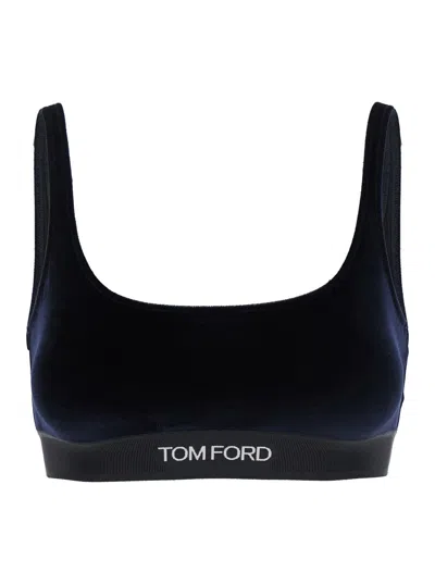 Tom Ford Stretch Lustrous Velour Signature Bralette Clothing In Blue