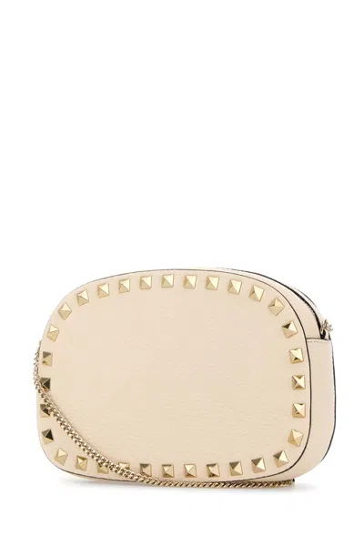 Valentino Borsa A Tracolla Rockstud In Pelle Avorio  Donna