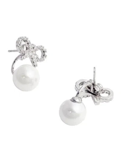 Self-portrait Crystal Bow Pearl Jacket Earrings