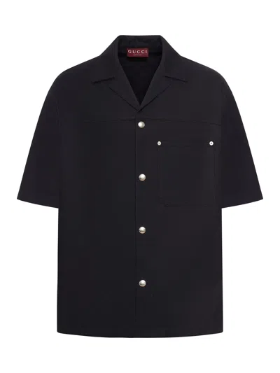 Gucci Classic Short-sleeve Cotton Shirt In Black