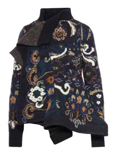 Sacai Floral Jacquard Sweater In Blue