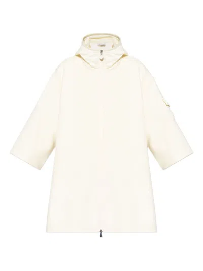 Moncler Wool Hooded Zip-up Cape In White