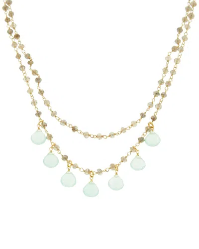Rachel Reinhardt Vermeil Labradorite & Amazonite Dangle Necklace In Metallic