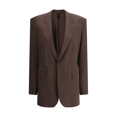 Petar Petrov Notched Lapel Silk Blazer Jacket In Brown