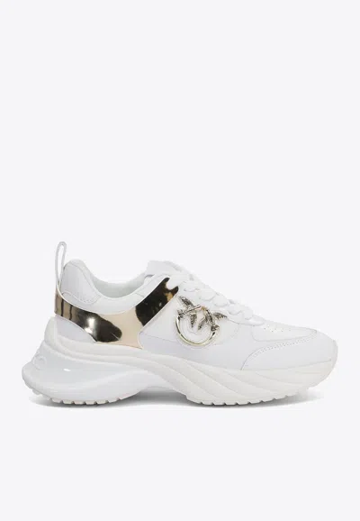 Pinko Leather Slip-on Sneakers With Metallic Accents In White