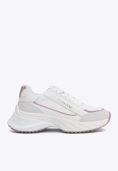 Pinko Ariel Leather And Suede Low-top Sneakers In White