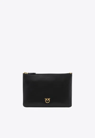 Pinko Ladies Logo-plaque Leather Satchel Bag In Black