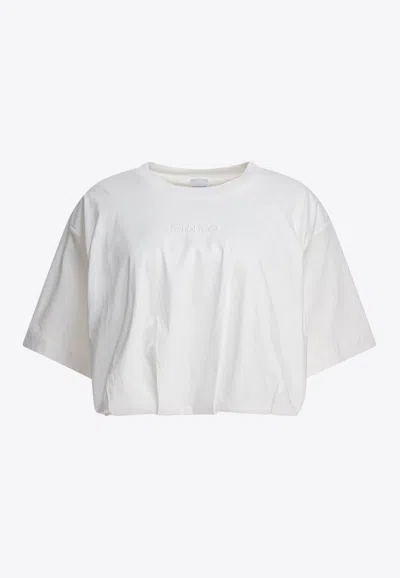 Pinko Logo Embroidered Cropped T-shirt In White