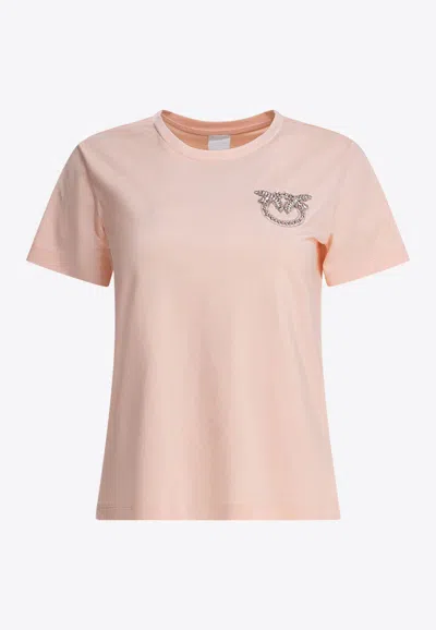 Pinko Nambrone Pink Crewneck T-shirt With Love Birds Diamond Cut Logo On The Chest In Cotton Woman In Pink