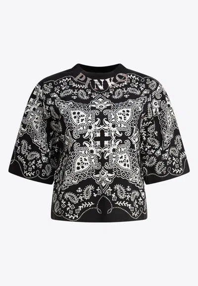 Pinko Crew Neck Paisley Pattern Short Sleeves Tops